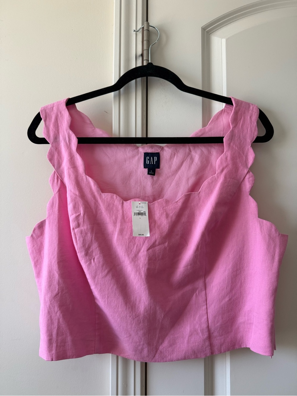 GAP Bright Pink Scallop Strap Linen-Blend Tank